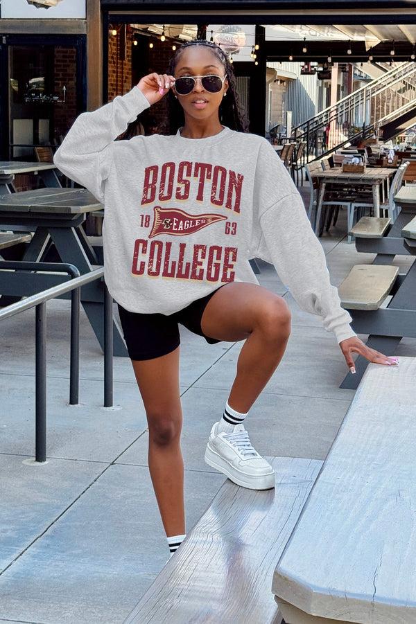 Gameday Couture BOSTON COLLEGE EAGLES PENNANT PRIDE PREMIUM FLEECE DROP SHOULDER CREWNECK PULLOVER