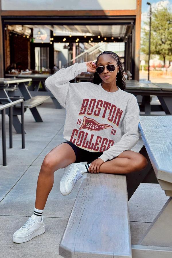 Gameday Couture BOSTON COLLEGE EAGLES PENNANT PRIDE PREMIUM FLEECE DROP SHOULDER CREWNECK PULLOVER