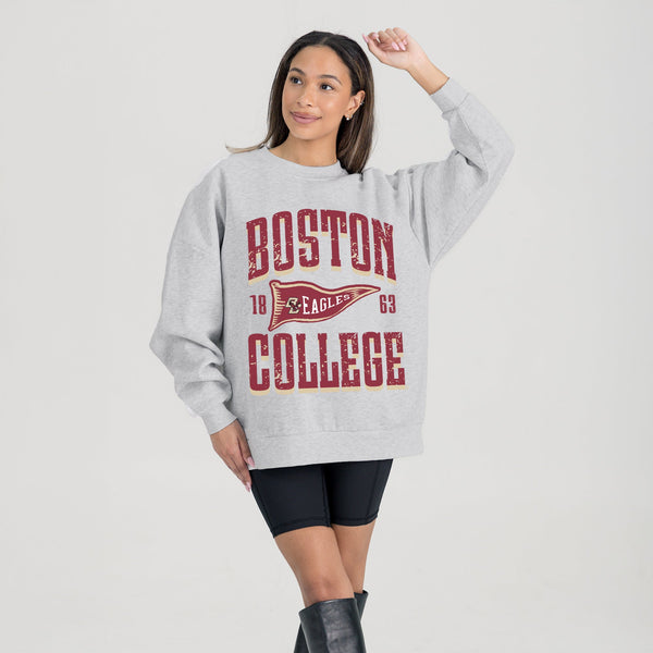 Gameday Couture BOSTON COLLEGE EAGLES PENNANT PRIDE PREMIUM FLEECE DROP SHOULDER CREWNECK PULLOVER