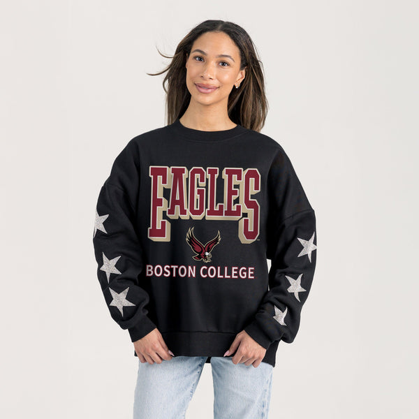 Gameday Couture BOSTON COLLEGE EAGLES PURE VICTORY EMBELLISHED STAR SLEEVE CREWNECK PULLOVER