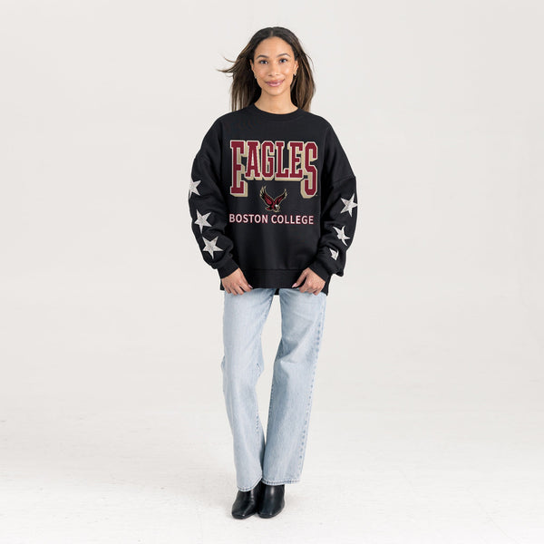 Gameday Couture BOSTON COLLEGE EAGLES PURE VICTORY EMBELLISHED STAR SLEEVE CREWNECK PULLOVER