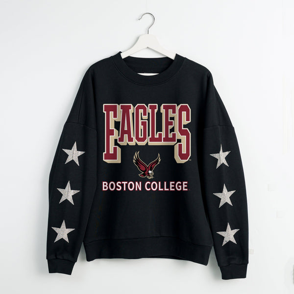 gameday couture BOSTON COLLEGE EAGLES PURE VICTORY EMBELLISHED STAR SLEEVE CREWNECK PULLOVER