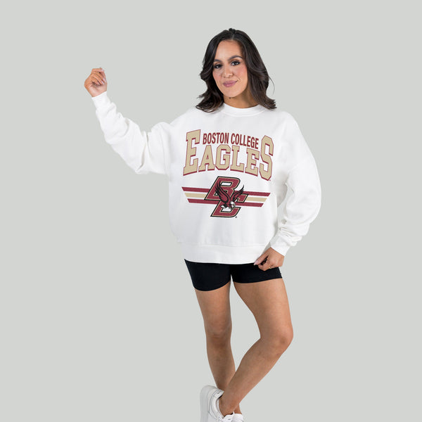 Gameday Couture BOSTON COLLEGE EAGLES SWIFT STRIKE PREMIUM FLEECE DROP SHOULDER CREWNECK PULLOVER