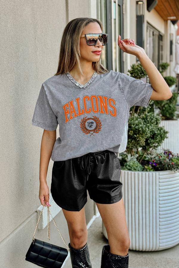Gameday Couture BOWLING GREEN FALCONS ICONIC EDGE RHINESTONE TRIM V-NECK TEE