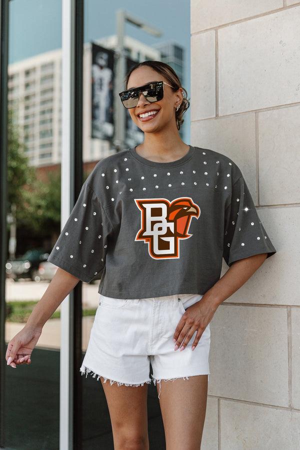 gameday couture BOWLING GREEN FALCONS Making Moves Rhinestone Crop Tee With Yoke