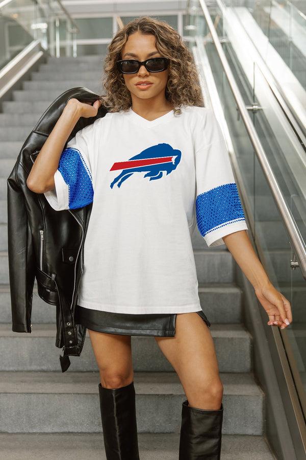 Gameday Couture BUFFALO BILLS DOMINANCE RHINESTONE STRIPE VARSITY TEE