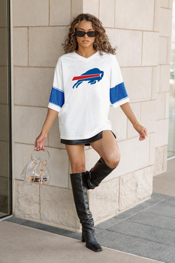 Gameday Couture BUFFALO BILLS DOMINANCE RHINESTONE STRIPE VARSITY TEE