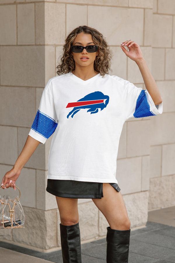Gameday Couture BUFFALO BILLS DOMINANCE RHINESTONE STRIPE VARSITY TEE