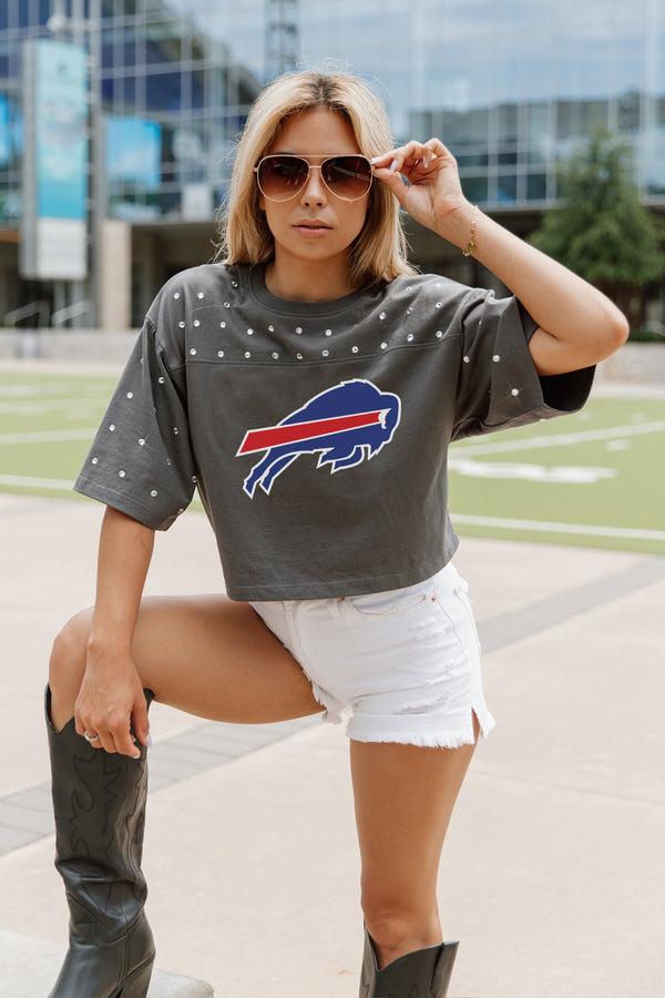 gameday couture BUFFALO BILLS Making Moves Rhinestone Crop Tee With Yoke