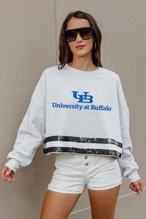 gameday couture BUFFALO BULLS Pass The Shine Sequin Trim Mid-Crop Sweatshirt