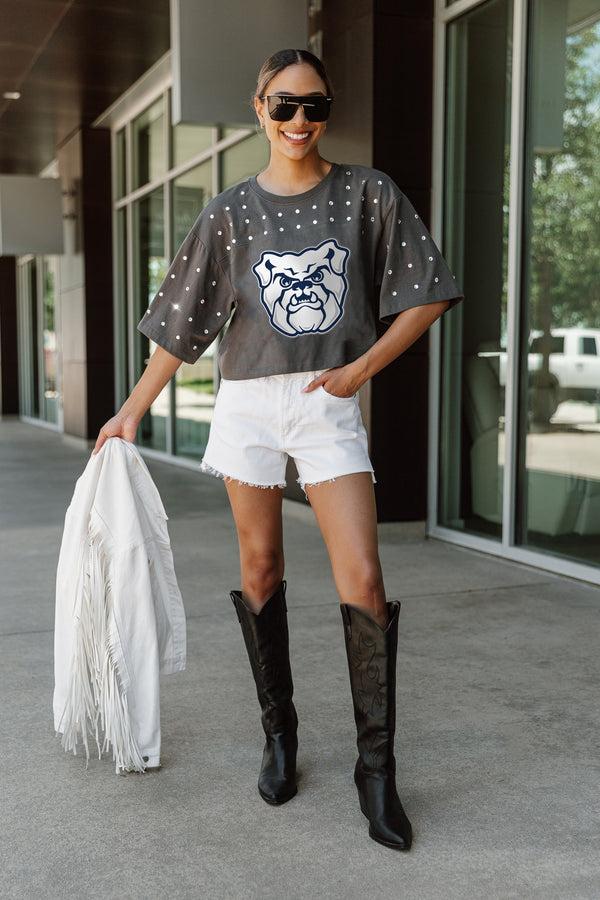 Gameday Couture BUTLER BULLDOGS Making Moves Rhinestone Crop Tee With Yoke