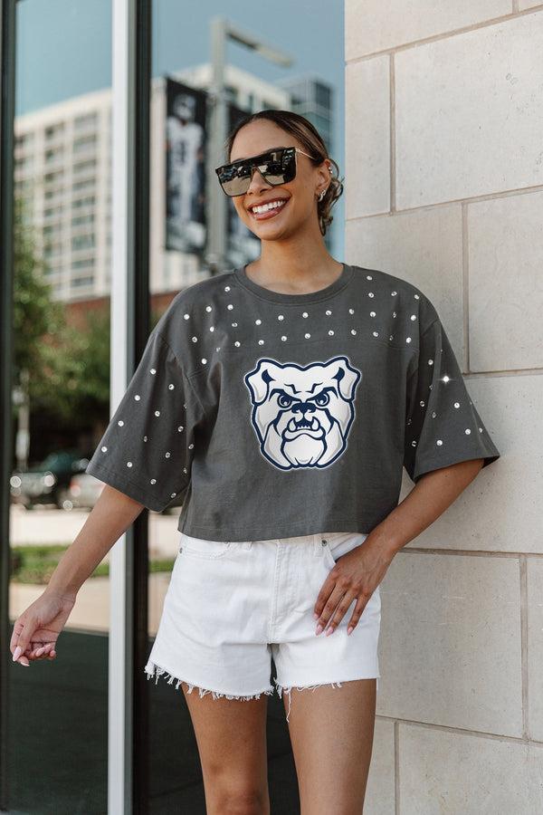gameday couture BUTLER BULLDOGS Making Moves Rhinestone Crop Tee With Yoke