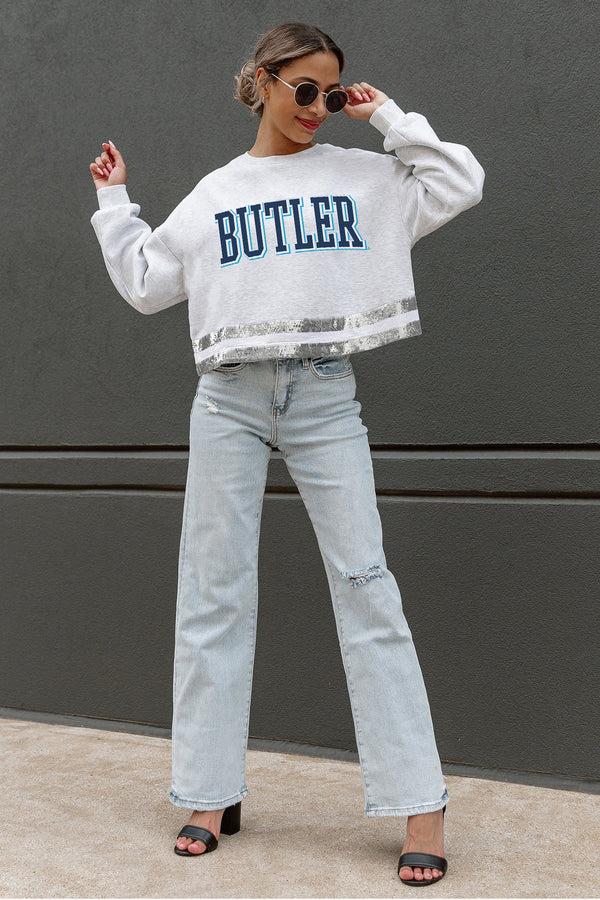 Gameday Couture BUTLER BULLDOGS Pass The Shine Sequin Trim Mid-Crop Sweatshirt