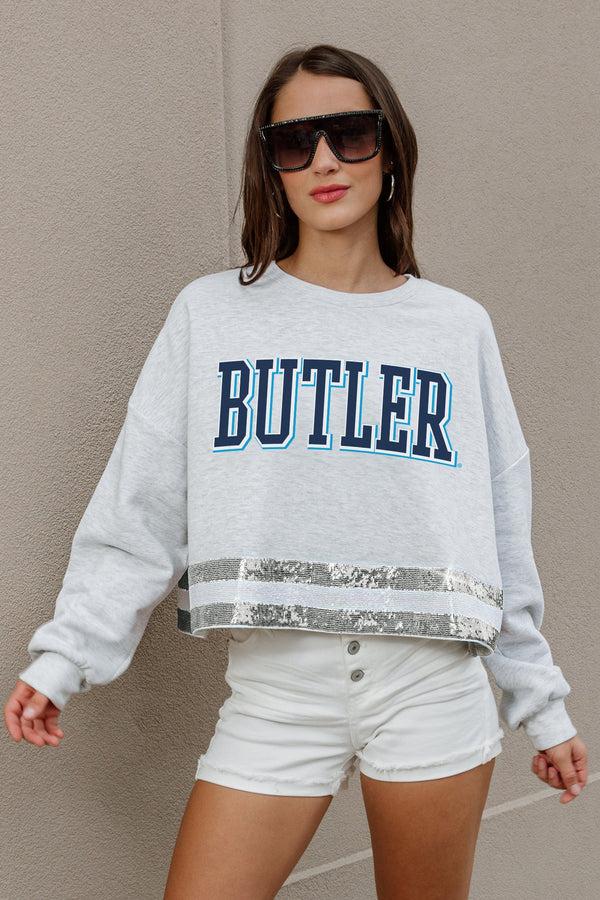 Gameday Couture BUTLER BULLDOGS Pass The Shine Sequin Trim Mid-Crop Sweatshirt