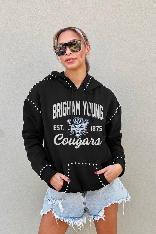 gameday couture BYU COUGARS Here For It Studded-Detail Fleece Hoodie