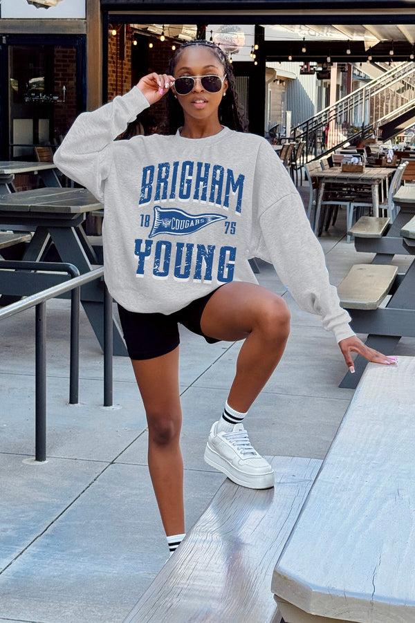 Gameday Couture BYU COUGARS PENNANT PRIDE PREMIUM FLEECE DROP SHOULDER CREWNECK PULLOVER