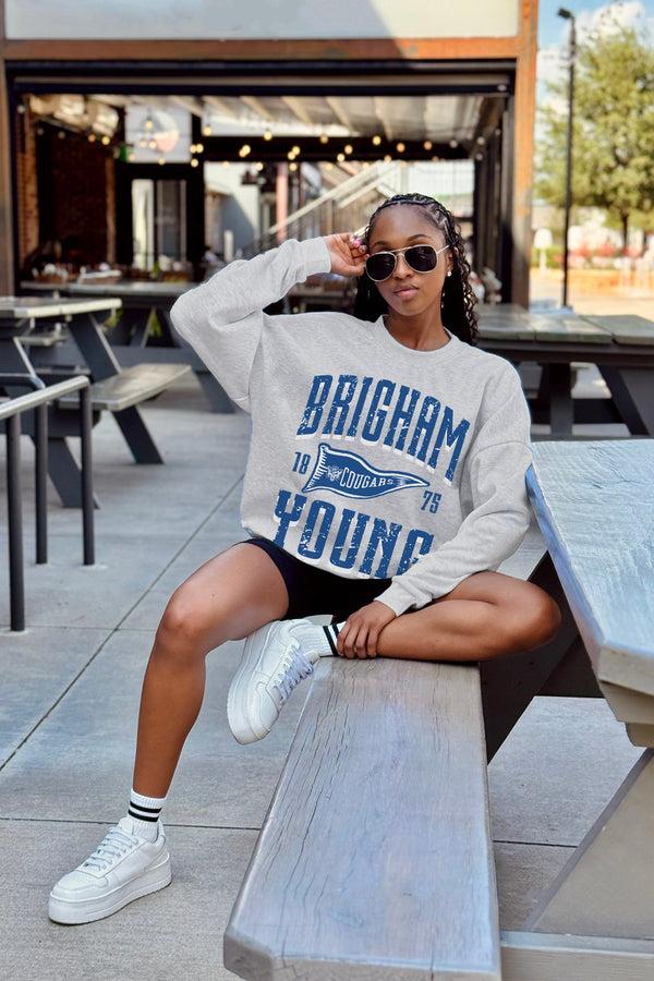 Gameday Couture BYU COUGARS PENNANT PRIDE PREMIUM FLEECE DROP SHOULDER CREWNECK PULLOVER