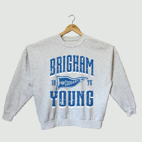gameday couture BYU COUGARS PENNANT PRIDE PREMIUM FLEECE DROP SHOULDER CREWNECK PULLOVER