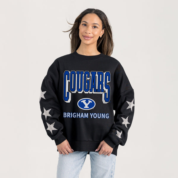 Gameday Couture BYU COUGARS PURE VICTORY EMBELLISHED STAR SLEEVE CREWNECK PULLOVER