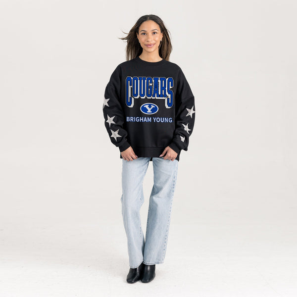 Gameday Couture BYU COUGARS PURE VICTORY EMBELLISHED STAR SLEEVE CREWNECK PULLOVER