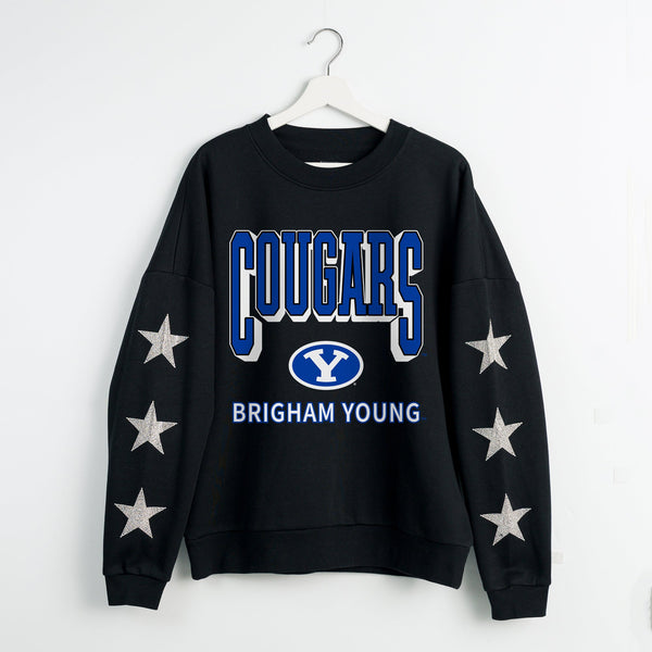 gameday couture BYU COUGARS PURE VICTORY EMBELLISHED STAR SLEEVE CREWNECK PULLOVER
