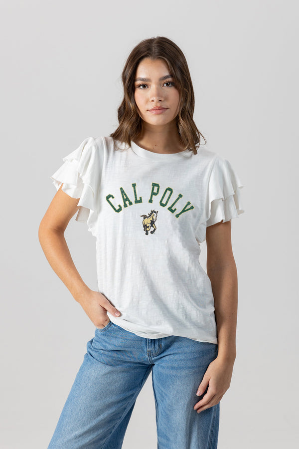 gameday couture CAL POLY MUSTANGS All In To Win Flutter Crewneck Top