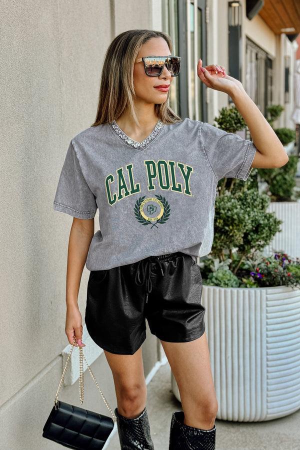 Gameday Couture CAL POLY MUSTANGS ICONIC EDGE RHINESTONE TRIM V-NECK TEE