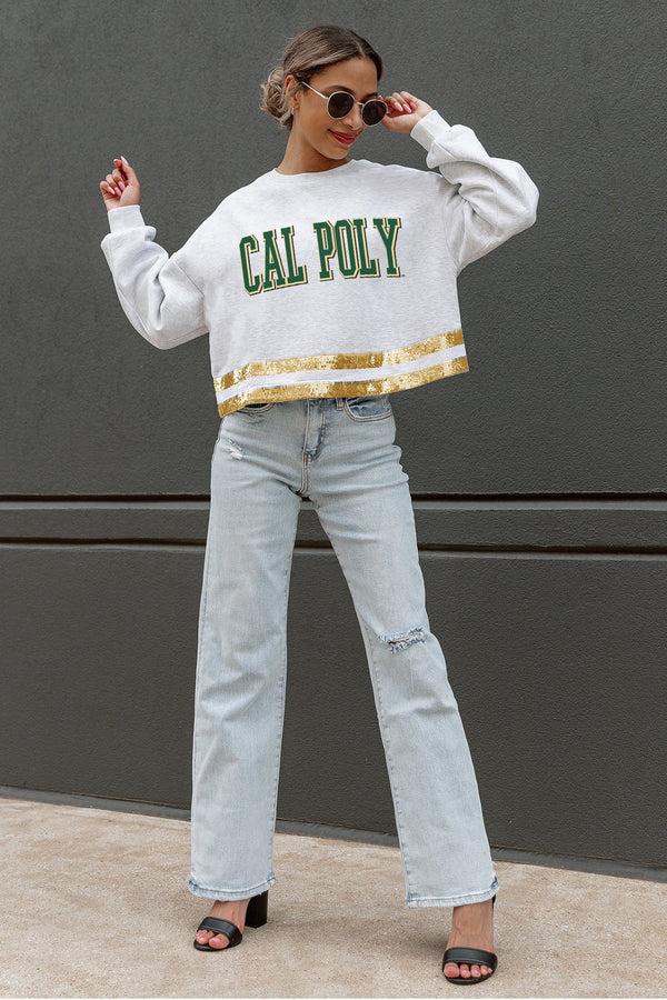 Gameday Couture CAL POLY MUSTANGS Pass The Shine Sequin Trim Mid-Crop Sweatshirt