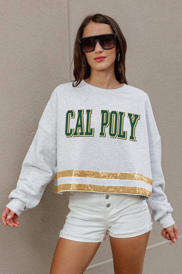 Gameday Couture CAL POLY MUSTANGS Pass The Shine Sequin Trim Mid-Crop Sweatshirt