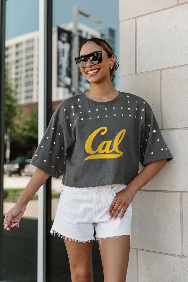 gameday couture CALIFORNIA GOLDEN BEARS Making Moves Rhinestone Crop Tee With Yoke
