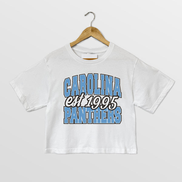 gameday couture CAROLINA PANTHERS DEEP ROOTS BOXY FIT CROPPED TEE