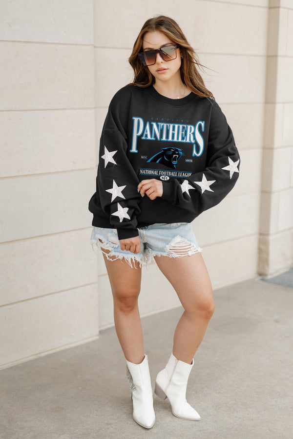 Gameday Couture CAROLINA PANTHERS Gameday Glimmer Embellished Star-Sleeve Pullover