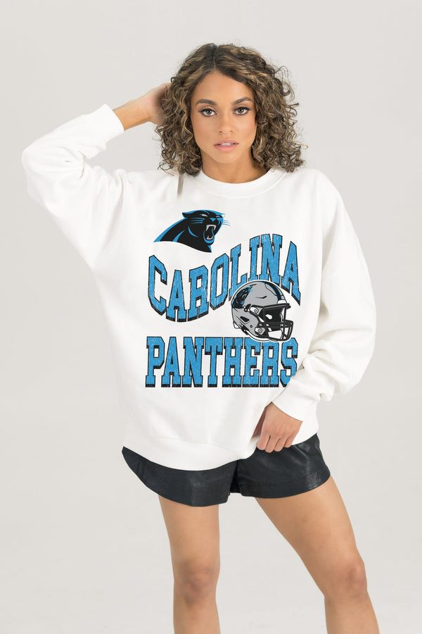 Gameday Couture CAROLINA PANTHERS HARD EARNED PREMIUM FLEECE CREWNECK PULLOVER