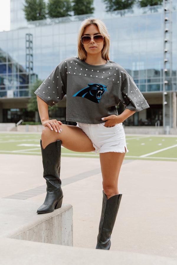 Gameday Couture CAROLINA PANTHERS Making Moves Rhinestone Crop Tee With Yoke