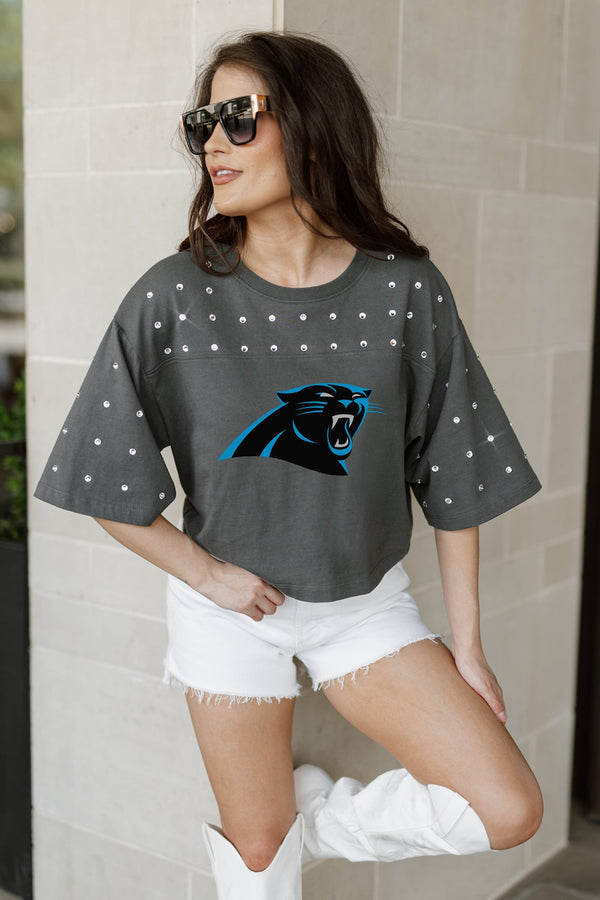 Gameday Couture CAROLINA PANTHERS Making Moves Rhinestone Crop Tee With Yoke