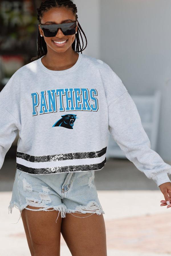 Gameday Couture CAROLINA PANTHERS Pass The Shine Long-Sleeve Metallic-Stripe Top