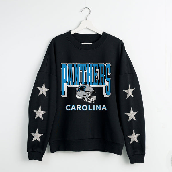 gameday couture CAROLINA PANTHERS PURE VICTORY STAR EMBELLISHED CREW SWEATSHIRT