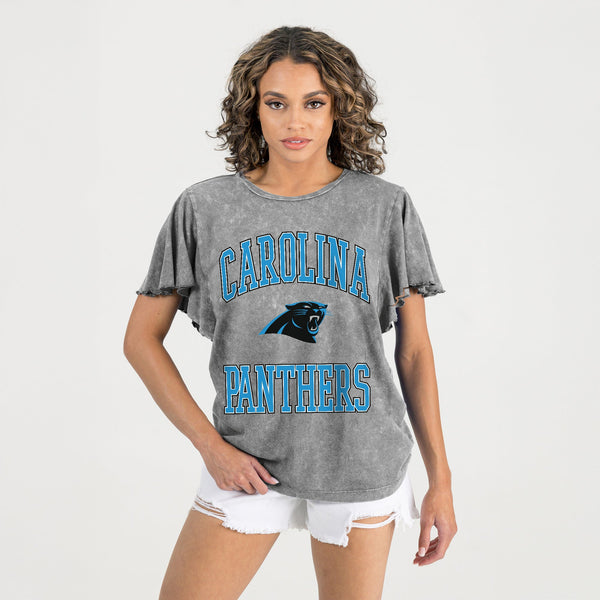 Gameday Couture CAROLINA PANTHERS VICTORY MODE FLUTTER SLEEVE TEE IN GREY