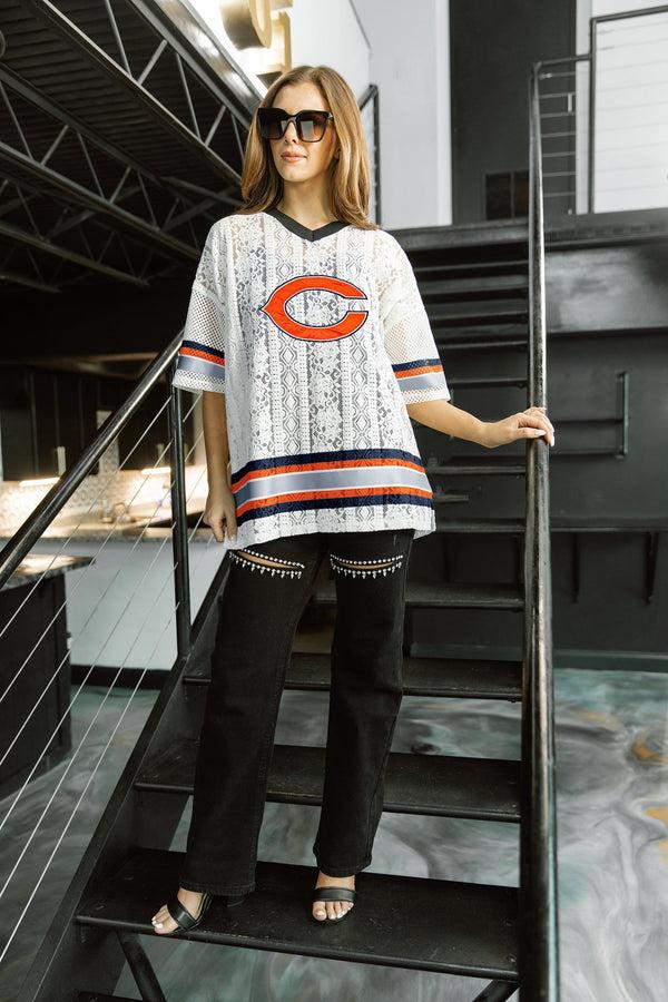 Gameday Couture CHICAGO BEARS HIGH NOTE LACE FASHION TOP