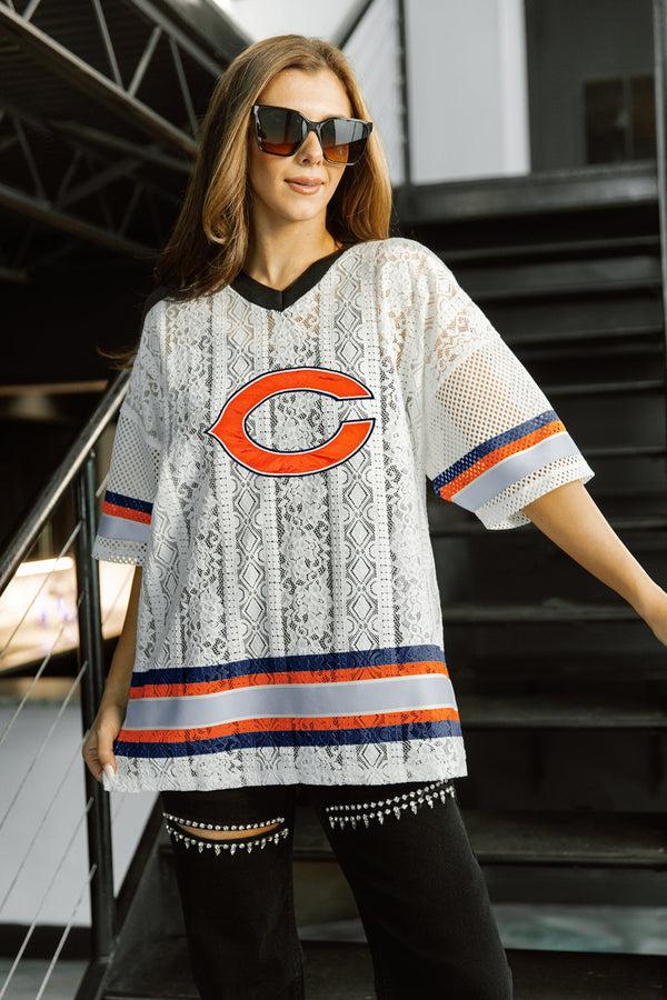 gameday couture CHICAGO BEARS HIGH NOTE LACE FASHION TOP