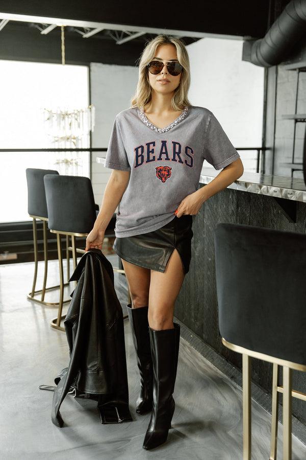 Gameday Couture CHICAGO BEARS ICONIC EDGE RHINESTONE TRIM V-NECK TEE