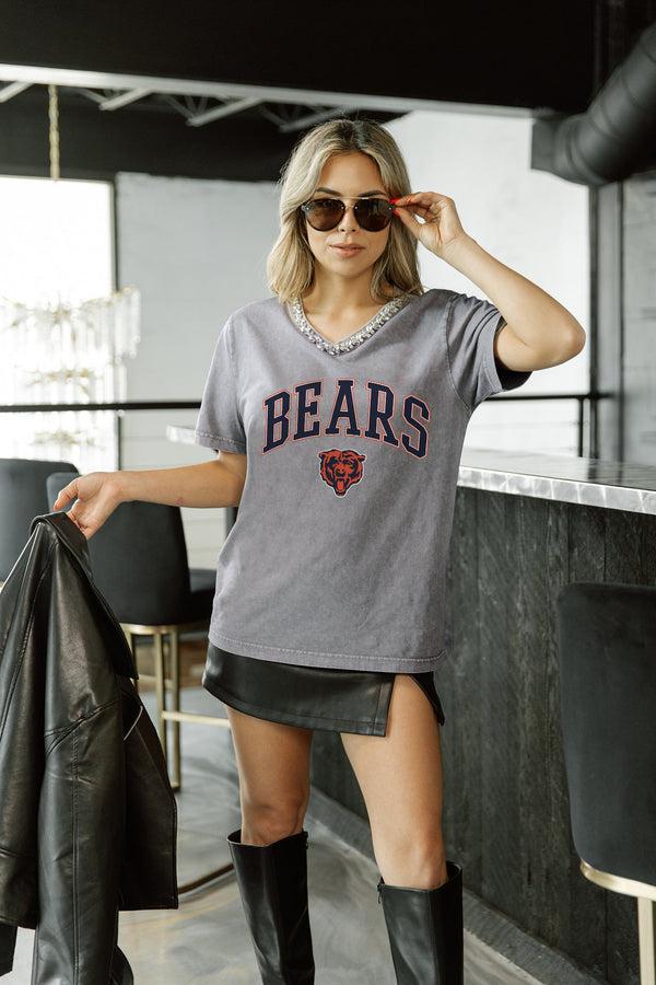 gameday couture CHICAGO BEARS ICONIC EDGE RHINESTONE TRIM V-NECK TEE