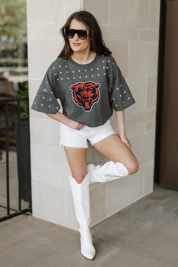 Gameday Couture CHICAGO BEARS Making Moves Rhinestone Crop Tee With Yoke