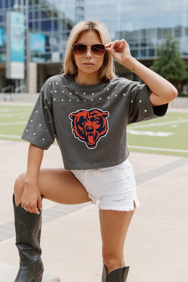 gameday couture CHICAGO BEARS Making Moves Rhinestone Crop Tee With Yoke