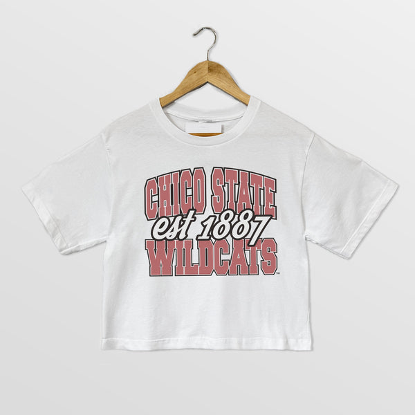 gameday couture CHICO STATE WILDCATS DEEP ROOTS BOXY FIT WOMEN'S CROPPED TEE