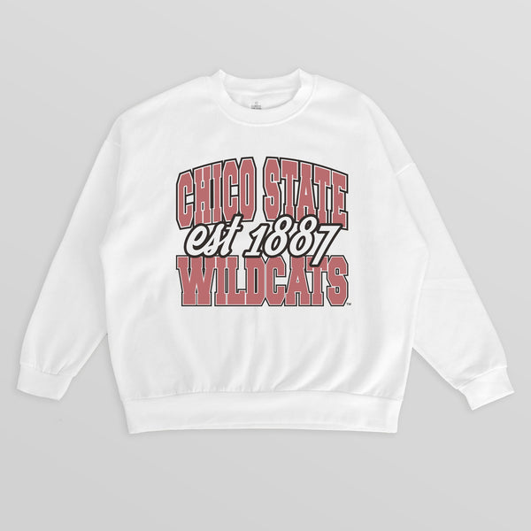 gameday couture CHICO STATE WILDCATS FADED FORMATION PREMIUM FLEECE DROP SHOULDER CREWNECK PULLOVER