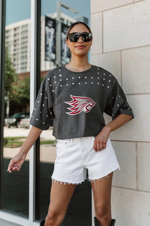 Gameday Couture CHICO STATE WILDCATS Making Moves Rhinestone Crop Tee With Yoke