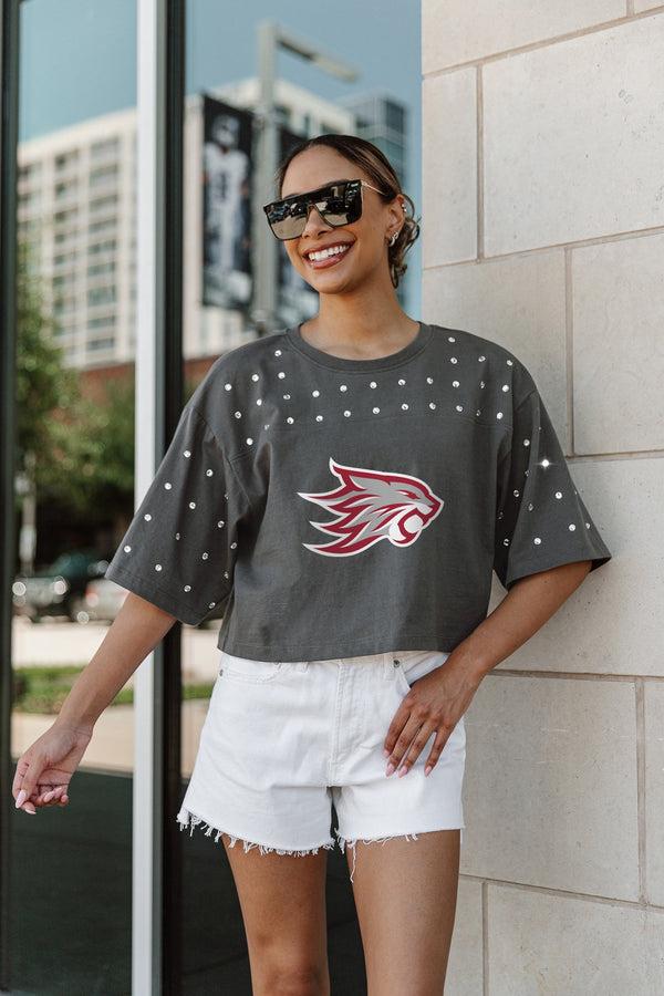 gameday couture CHICO STATE WILDCATS Making Moves Rhinestone Crop Tee With Yoke