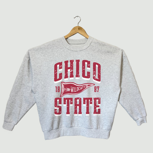gameday couture CHICO STATE WILDCATS PENNANT PRIDE PREMIUM FLEECE DROP SHOULDER CREWNECK PULLOVER