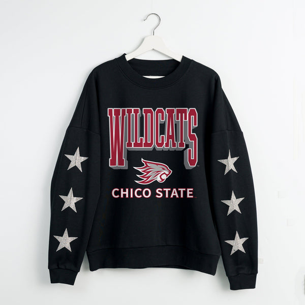 gameday couture CHICO STATE WILDCATS PURE VICTORY EMBELLISHED STAR SLEEVE CREWNECK PULLOVER